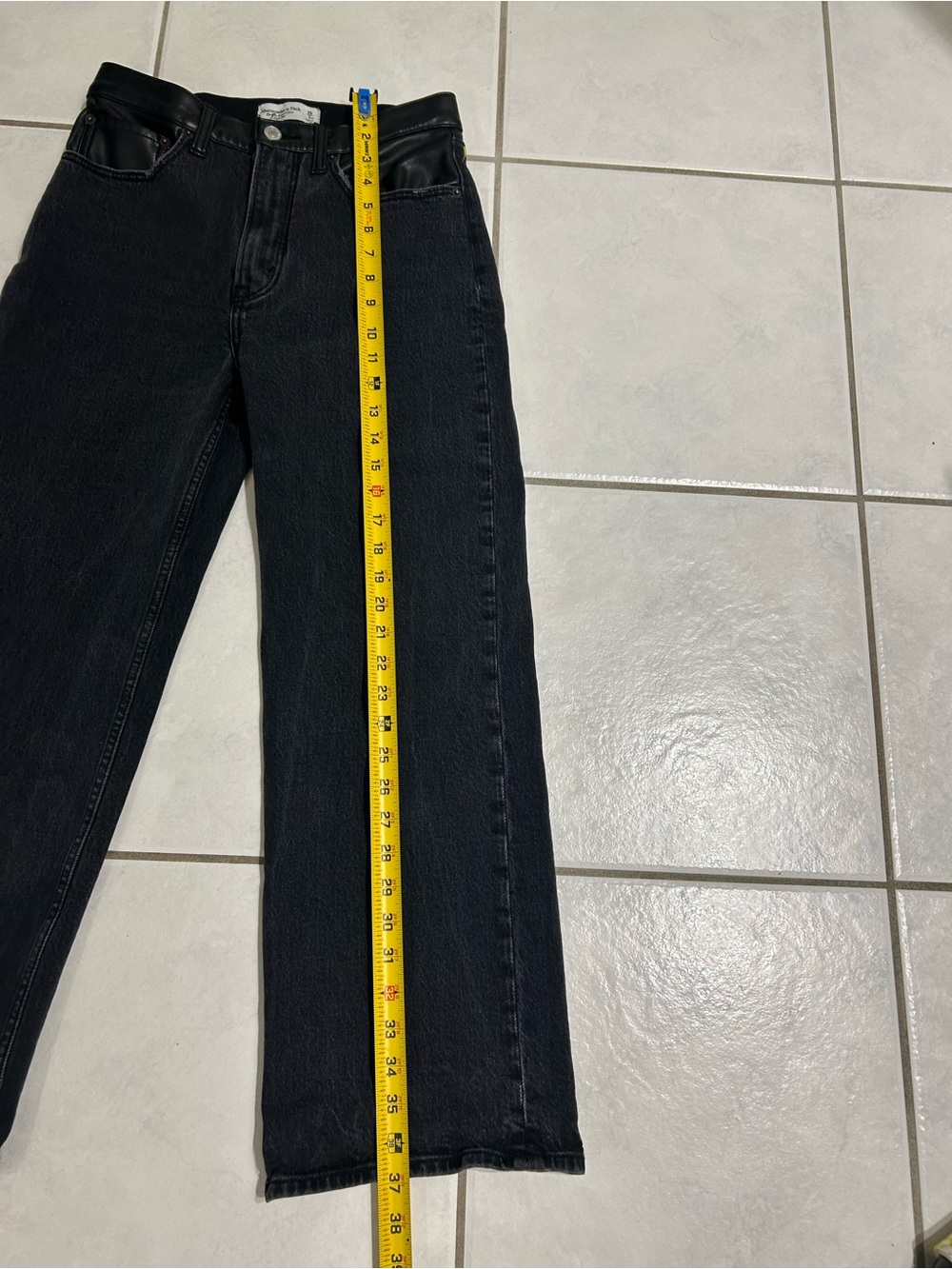 Women’s Black Wide-Leg Jeans with Faux Leather Trim - Picture 4 of 9
